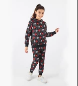 Triliya-Kız Çocuk Kapüşonlu Mickey Dijital Mevsimlik Eşofman Takımı- 4-12 Yaş - 1