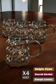 4'lü Füme Kulplu Üzüm Tanesi Boncuk Şekilli Cam Bardak 350ml Isıya Dayanıklı Kahve Sunum Bardağı thumbnail 1