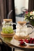Madamev 6'lı Üzüm Tanesi Bambu Kapaklı Boncuk Bardak 350 ml Isıya Dayanıklı Cam Pipetli Kahve Sunum Bardağı - 4