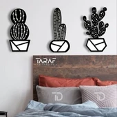 3 'lü Kaktüs Lazer Kesim Dekoratif Duvar Süsü MDF Çiçek - 8
