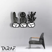 3 'lü Kaktüs Lazer Kesim Dekoratif Duvar Süsü MDF Çiçek - 1