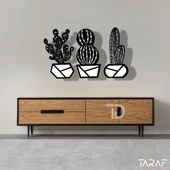 3 'lü Kaktüs Lazer Kesim Dekoratif Duvar Süsü MDF Çiçek - 6