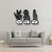 3 'lü Kaktüs Lazer Kesim Dekoratif Duvar Süsü MDF Çiçek - 2