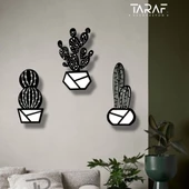 3 'lü Kaktüs Lazer Kesim Dekoratif Duvar Süsü MDF Çiçek - 5
