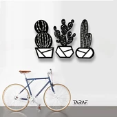 3 'lü Kaktüs Lazer Kesim Dekoratif Duvar Süsü MDF Çiçek - 3