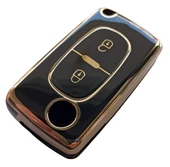 Peugeot Partner 207 307 308 407 Uyumlu Kumanda Anahtar Kılıfı Oto Anahtarlık Siyah Gold thumbnail 3