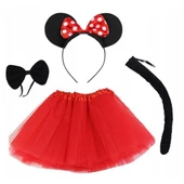 Minnie Mouse Kostüm Seti Etek Taç Kuyruk Papyon Gösteri Seti - 1
