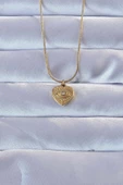 316L Altın Renk Zirkon Taşlı İşlemeli Göz Detay Kalp Kolye thumbnail 1