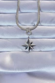 316L Çelik Gümüş Renk Zirkon Taşlı İtalyan Zincirli Kutup Yıldızı Kolye thumbnail 1