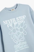 Koton Kız Çocuk Sweatshirt Çiçek Baskılı Uzun Kollu Bisiklet Yaka - 3