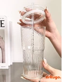 Borosilikat Sunum Bardağı, Kapaklı Pipetli Bardak, Kahve Bardağı, Isı Dayanıklı Bardak (600ml) Macchiato - 1