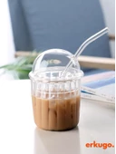 Cam Kapaklı Pipetli Borosilikat Sunum Bardağı, Isıya Dayanıklı Bardak, Kahve Bardağı (550 ml) Icemocha - 1