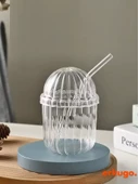 Cam Kapaklı Pipetli Borosilikat Sunum Bardağı, Isıya Dayanıklı Bardak, Kahve Bardağı (450 ml) Mocha - 6