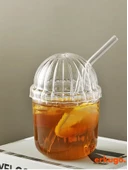 Cam Kapaklı Pipetli Borosilikat Sunum Bardağı, Isıya Dayanıklı Bardak, Kahve Bardağı (450 ml) Mocha - 7