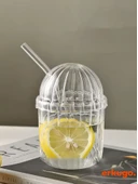 Cam Kapaklı Pipetli Borosilikat Sunum Bardağı, Isıya Dayanıklı Bardak, Kahve Bardağı (450 ml) Mocha - 2