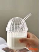 Cam Kapaklı Pipetli Borosilikat Sunum Bardağı, Isıya Dayanıklı Bardak, Kahve Bardağı (450 ml) Mocha - 5