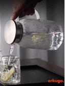 Vakumlu Çelik Kapaklı Isıya Dayanıklı Borosilikat Cam Sürahi, Süzgeçli Sürahi(1500 ml) Icejug - 3