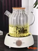 Vakumlu Bambu Kapaklı Isıya Dayanıklı Borosilikat Cam Demlik, Süzgeçli Demlik (1800 ml) EKG-Lemonade - 1