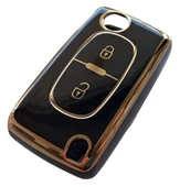 Citroen Berlingo C3 C4 C5 Uyumlu Kumanda Anahtar Kılıfı Oto Anahtarlık Siyah Gold thumbnail 1