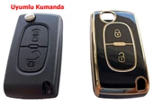 Citroen Berlingo C3 C4 C5 Uyumlu Kumanda Anahtar Kılıfı Oto Anahtarlık Siyah Gold thumbnail 4