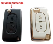 Peugeot Partner 207 307 308 407 Uyumlu Kumanda Anahtar Kılıfı Oto Anahtarlık Beyaz Gold - 5