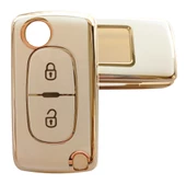 Peugeot Partner 207 307 308 407 Uyumlu Kumanda Anahtar Kılıfı Oto Anahtarlık Beyaz Gold - 1