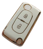 Peugeot Partner 207 307 308 407 Uyumlu Kumanda Anahtar Kılıfı Oto Anahtarlık Beyaz Gold - 2