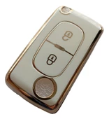 Peugeot Partner 207 307 308 407 Uyumlu Kumanda Anahtar Kılıfı Oto Anahtarlık Beyaz Gold - 4