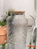 Vakumlu Bambu Kapaklı Isıya Dayanıklı Borosilikat Cam Demlik, Süzgeçli Demlik (1800 ml) Pineapplejug - 1