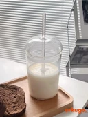 Borosilikat Sunum Bardağı, Kapaklı Pipetli Bardak, Kahve Bardağı, Isı Dayanıklı Bardak (500 ml) Companna - 4