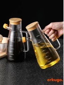 2 Adet Vakumlu Bambu Kapaklı Borosilikat Yağdanlık, Zeytinyağı Sıvıyağ Şişesi, Yağlık (900 ml) Oilpot - 3