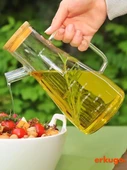 2 Adet Vakumlu Bambu Kapaklı Borosilikat Yağdanlık, Zeytinyağı Sıvıyağ Şişesi, Yağlık (900 ml) Oilpot - 2