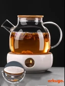 Vakumlu Bambu - Metal Kapaklı Isıya Dayanıklı Borosilikat Cam Demlik, Süzgeçli (1000 ML) Teapot - 2