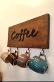 Mobawood   Ahşap Coffee Yazılı Duvar Kahve Fincanı Askılığı - 1