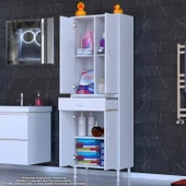Modilayn YENİ AFRA 65x173x32,5 cm 1 Çekmece 4 Kapak 3 Raf 6 Bölme Çok Amaçlı Banyo & Mutfak Dolabı - 3