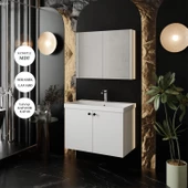 KAREN BANYO Mimoza 80 Cm Lavabolu,aynalı Banyo Dolabı Seti,mdf Seramik Lavabo Dahil,beyaz,mdf - 1