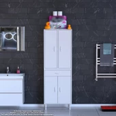 Modilayn YENİ AFRA 65 x 173 x 32,5 cm 1 Çekmece 4 Kapak 7 Raf 10 Bölme Çok Amaçlı Banyo & Mutfak Dolabı  - 2