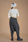 Gipe Bel Detaylı Kışlık Siyah Puantiyeli Kadın Şalvar Pantolon - 5