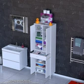 Modilayn YENİ AFRA 65 x 173 x 32,5 cm 1 Çekmece 4 Kapak 7 Raf 10 Bölme Çok Amaçlı Banyo & Mutfak Dolabı  - 1
