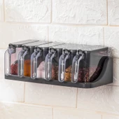 Porsima 1182 Simple 6 lı Standlı Kendinden Yapışkanlı Kaşıklı Kapaklı Baharatlık Takımı - Baharatlık Seti - 3