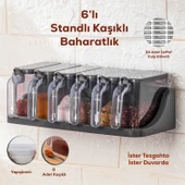 Porsima 1182 Simple 6 lı Standlı Kendinden Yapışkanlı Kaşıklı Kapaklı Baharatlık Takımı - Baharatlık Seti - 2