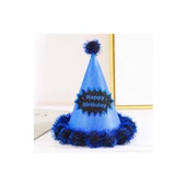 Happy Birthday Simli Ponponlu Mavi Şapka 20x13 cm - 1