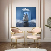 Sürreal Denizdeki Kapıdan Gelen Gemi Dekoratif Kare Sticker 70 x 70 cm - 1