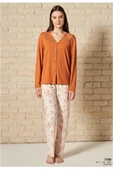 Pijadore Kadın Kiremit Viskon Düğmeli Uzun Kollu Pijama Takımı 1759 - 2