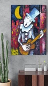 Şehir Silüeti Önünde Ay Işığında Müzisyen Duvar Sticker 50x70 cm - 3