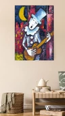 Şehir Silüeti Önünde Ay Işığında Müzisyen Duvar Sticker 50x70 cm - 2