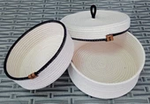 KAPAKLI 3 PARÇA 24CM HASIR SEPET YUVARLAK EV BANYO HALAT JÜT KORDON İP ÖRME ÇOK AMAÇLI HAVLU DÜZENLEYİCİ KREM&SİYAH - 2