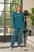 Aydoğan Kadın inci Büyük Beden Being Myself Petrol Pijama Takım 0654 thumbnail 2
