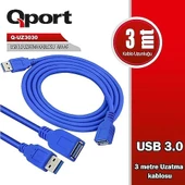 QPORT 3metre Q-UZ3030 USB 3.0 Uzatma Kablosu - 1