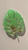 Parlak Fıstık Yeşili Renk İstiridye Süslü Yaprak Şekil Epoksi Bardak Altlığı El Yapımı Hediyelik - 1